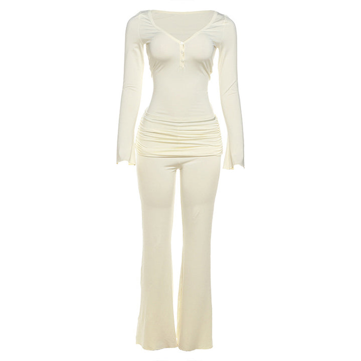 Damen Bequemer Jumpsuit mit langem Arm und Raffung Drune