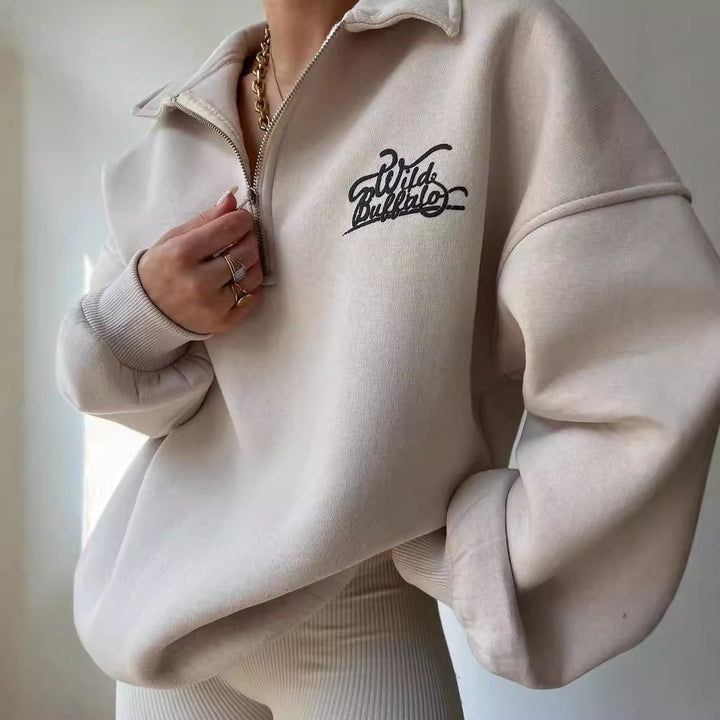 Damen Hoodie-Pullover mit hohem Kragen und Reißverschluss Drune