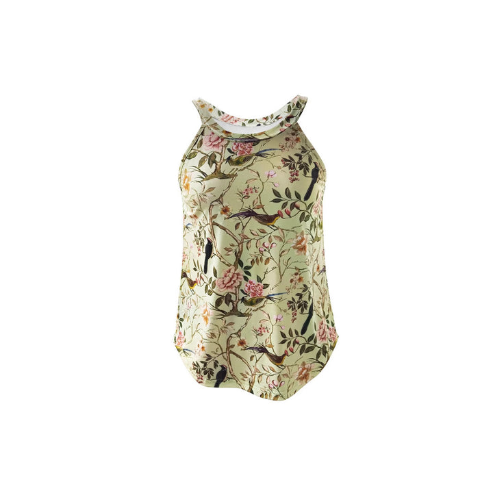 Damen ärmelloses Blumenshirt mit hohem Kragen Drune