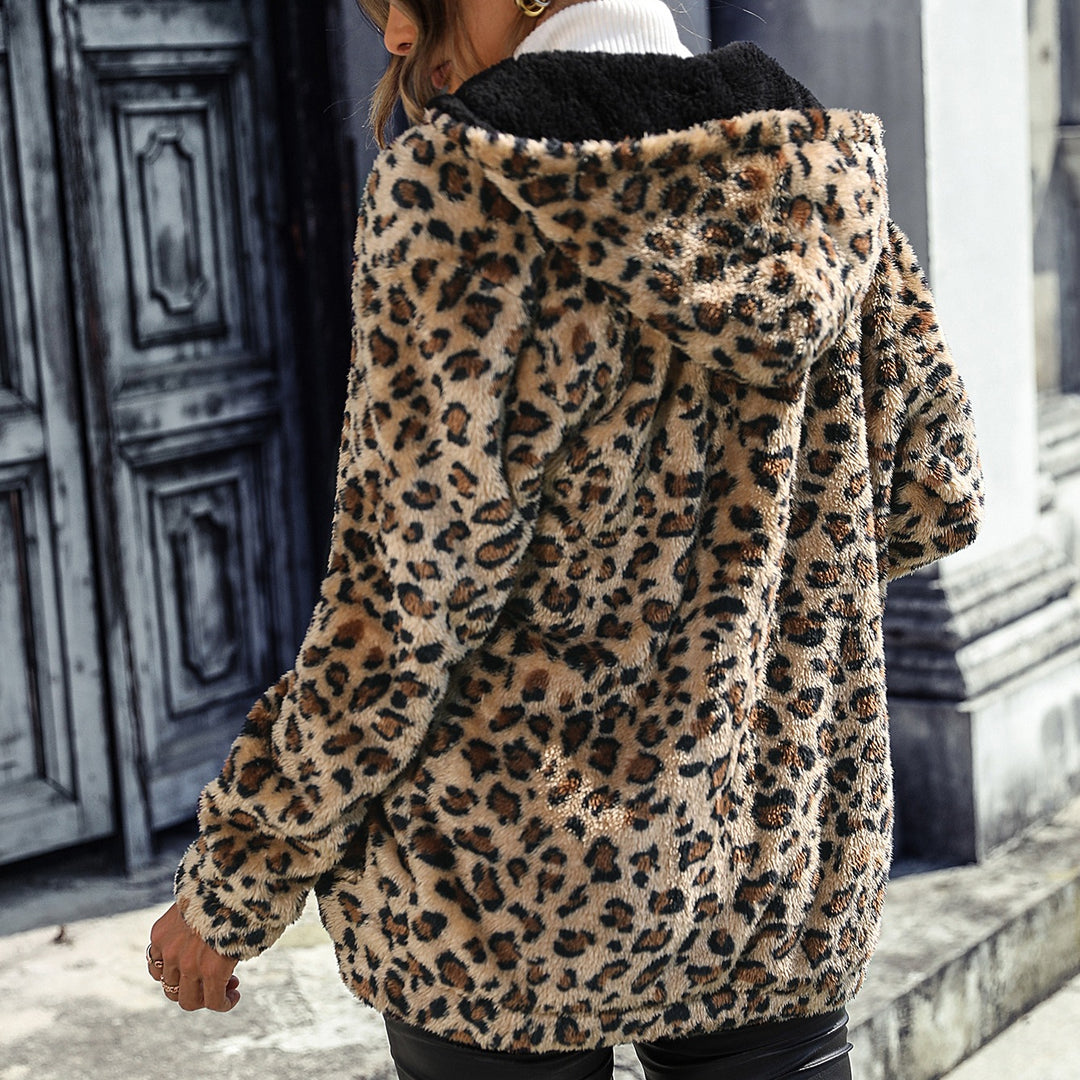 Damen Urbaner Kuscheljacke mit Leopardenmuster Drune