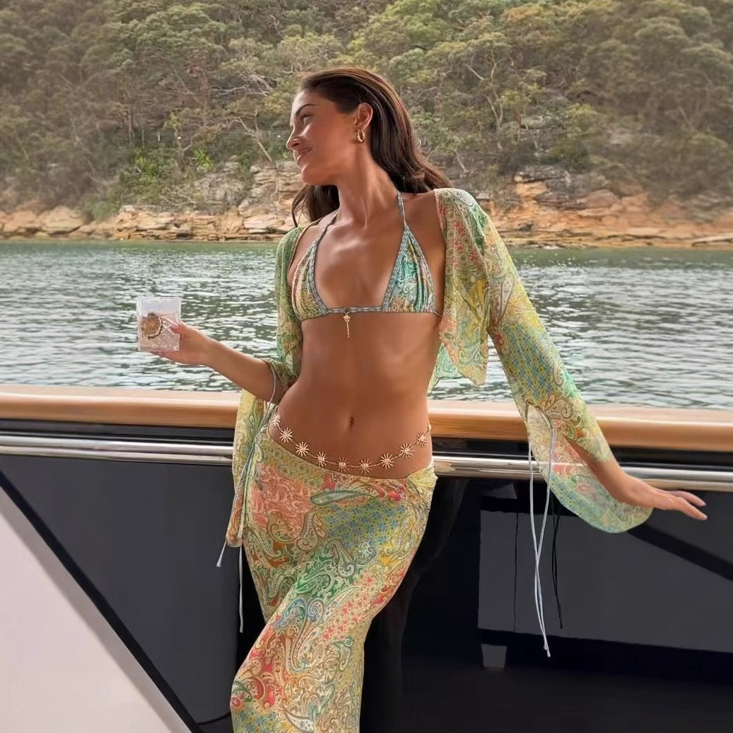 Damen cropped Bluse mit weitem Arm und verspieltem Paisleymuster Drune