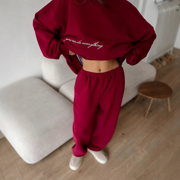 Damen bequemes Sweatshirt- und Hosen-Set mit elastischem Bund Drune