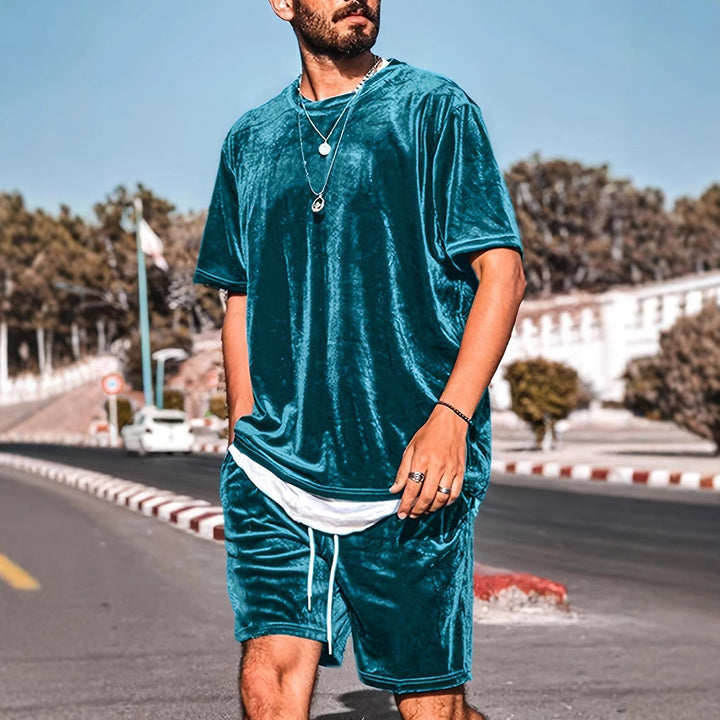 Herren Lässiges Velours Freizeit-Set mit stylischem Schnitt Drune