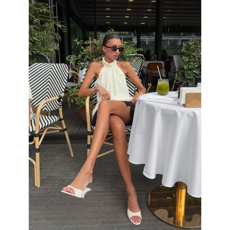 Damen Elegantes Spitzen-Haltertop mit Rüschendetails Drune