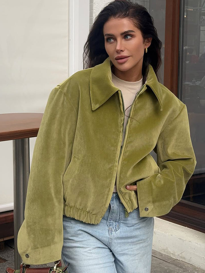 Damen modische Veloursjacke mit elastischem Saum Drune