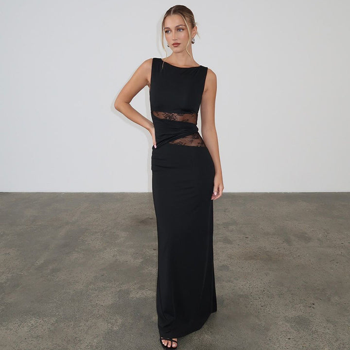 Damen Elegantes langes Kleid mit raffinierten Spitzendetails Drune