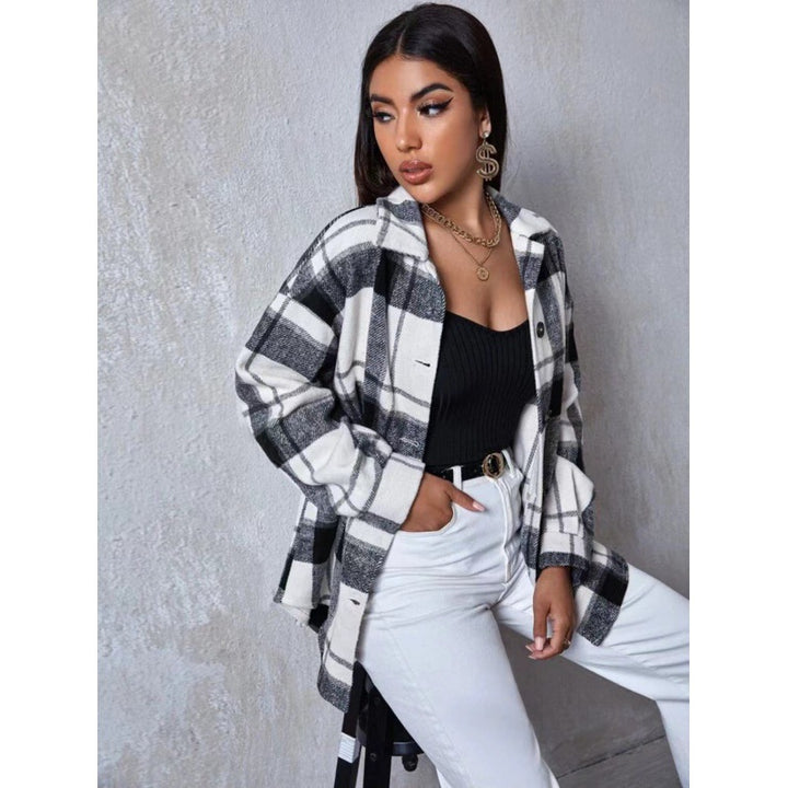 Damen Flanellhemdjacke mit modischem Karomuster und bequemen Schnürdetails Drune