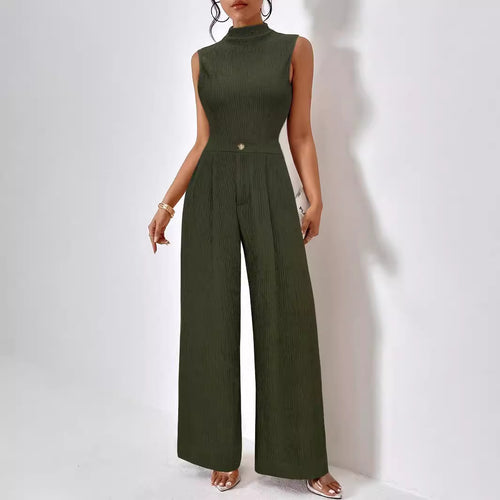 Damen Elegantes Jumpsuit mit hohem Kragen und weitem Bein Drune