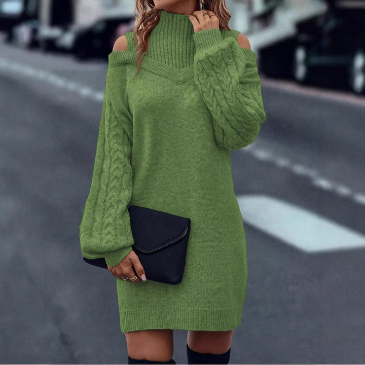 Damen Strickkleid mit Off-Shoulder-Design und einzigartigem Zopfstrick Drune