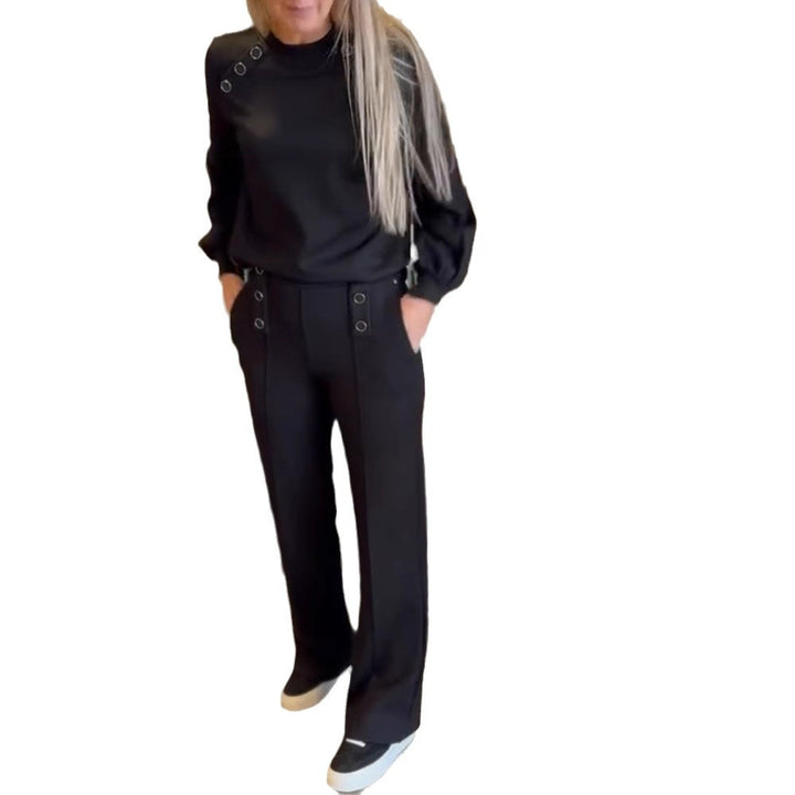 Damen elegantes Sweatshirt und stilvolle High-Waist-Hosen Set Drune