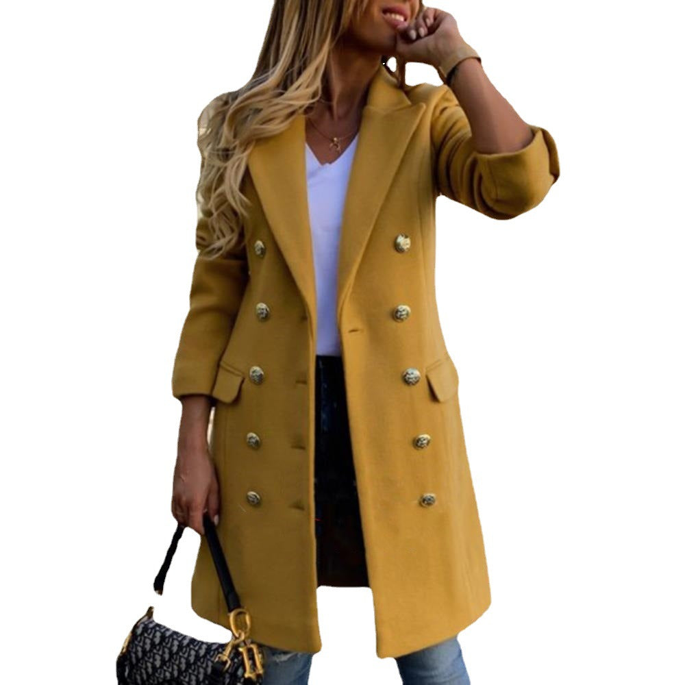 Damen eleganter Wollmantel mit doppelter Knopfleiste und modischen Details Drune
