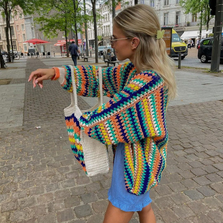 Damen bunte Strickjacke im lässigen Granny-Square-Stil Drune
