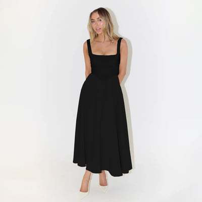 Damen Fließendes Midi-Kleid mit quadratischem Ausschnitt und eleganter A-Linien-Silhouette Drune