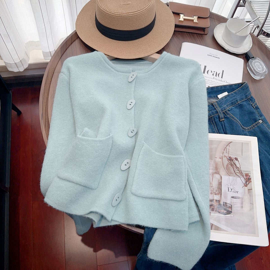 Damen Kuschelige Strickjacke mit Zierstichen Drune