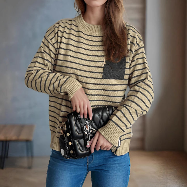 Damen gestreifter Pullover mit lässiger Passform und breiten Ärmeln Drune