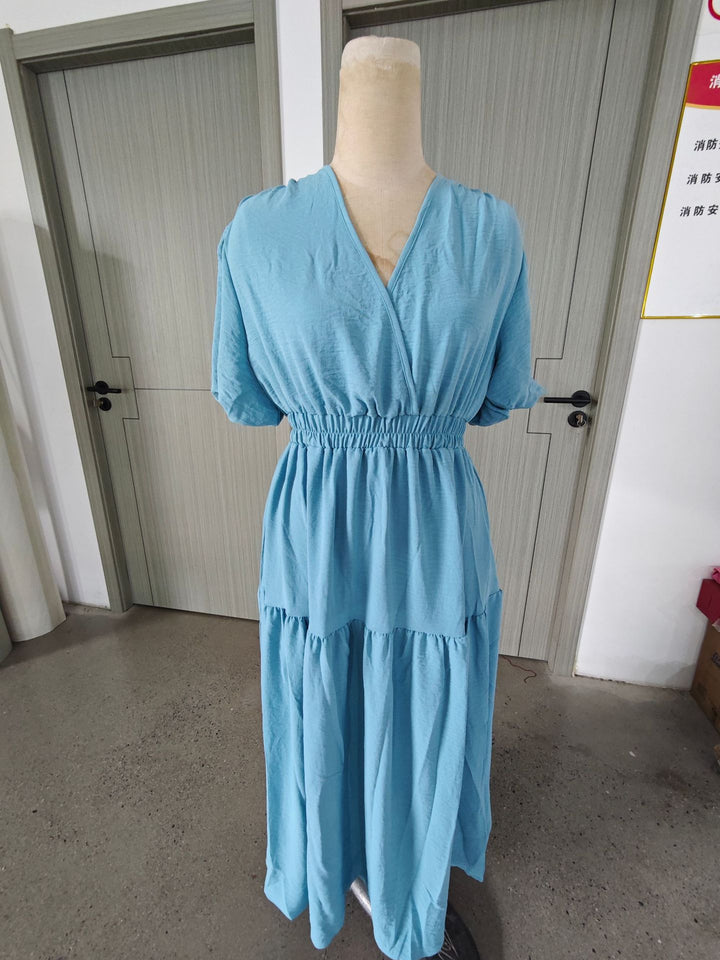 Damen Maxikleid mit puffärmeligem Design und elastischem Taillenzug Drune