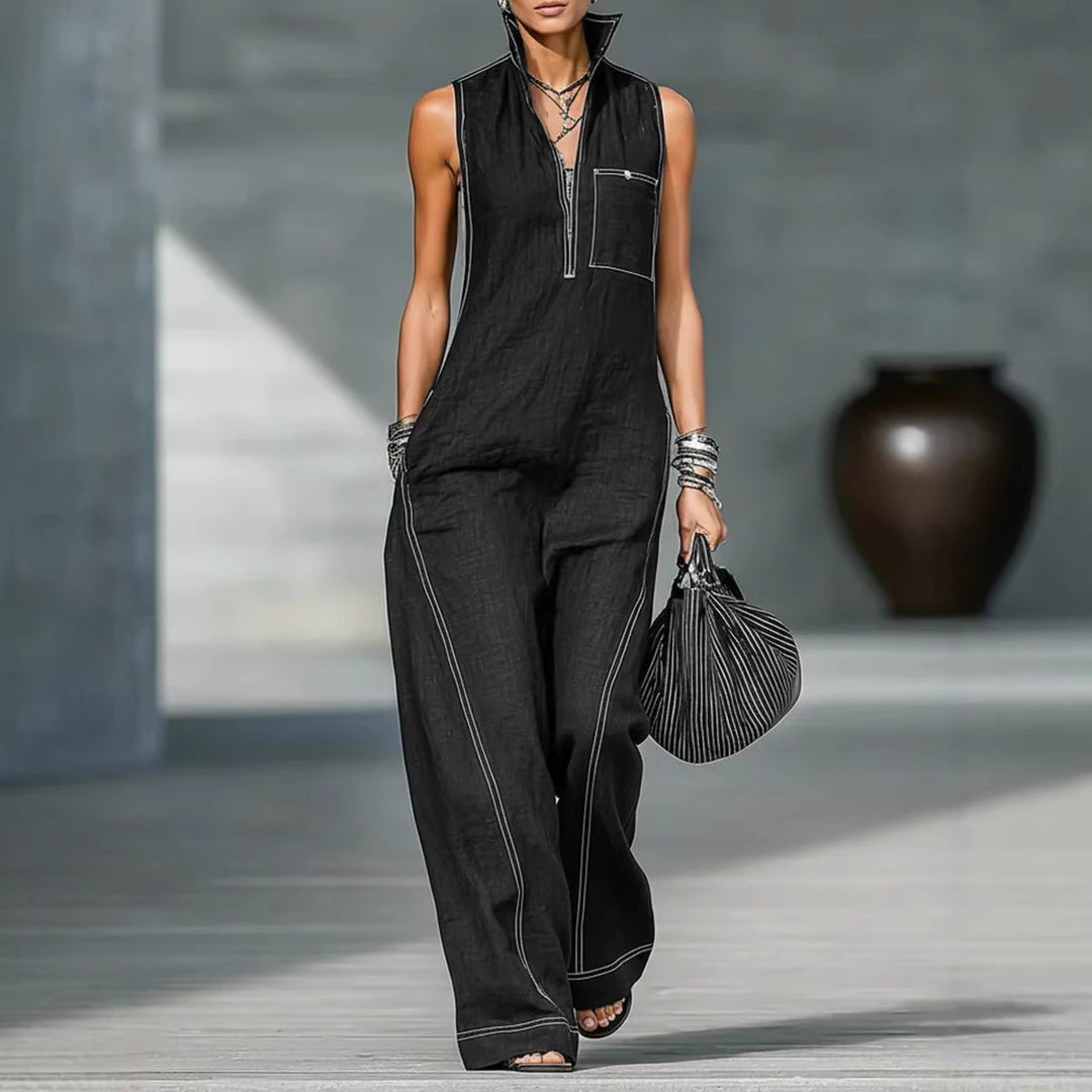 Damen Utility-Jumpsuit mit hochgeschlossenem Kragen und tiefem Reißverschluss Drune