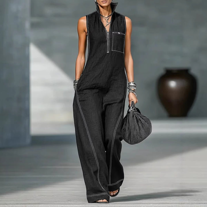 Damen Utility-Jumpsuit mit hochgeschlossenem Kragen und tiefem Reißverschluss Drune