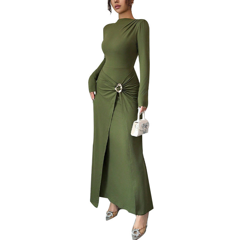 Damen Elegantes Maxikleid mit asymmetrischem Schnitt und betontem Taillenbereich Drune