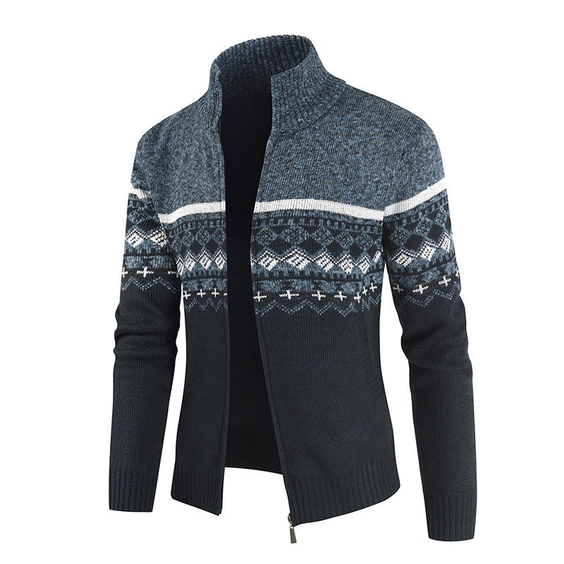 Herren Strickjacke mit Wintermuster und hohem Stehkragen Drune