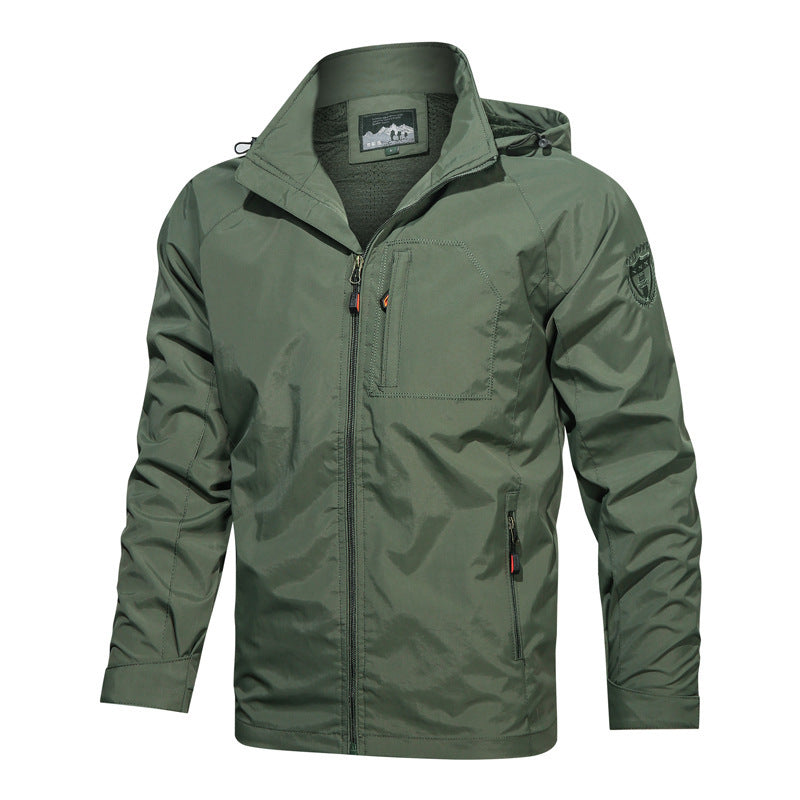 Herren nan leichte wasserabweisende Softshell Outdoorjacke mit Kapuze Brusttasche Drune