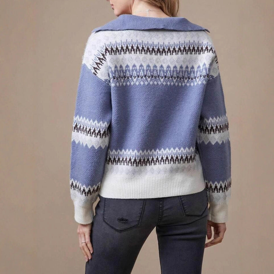 Damen kuscheliger Pullover mit Norweger-Muster und modernem Stehkragen Drune