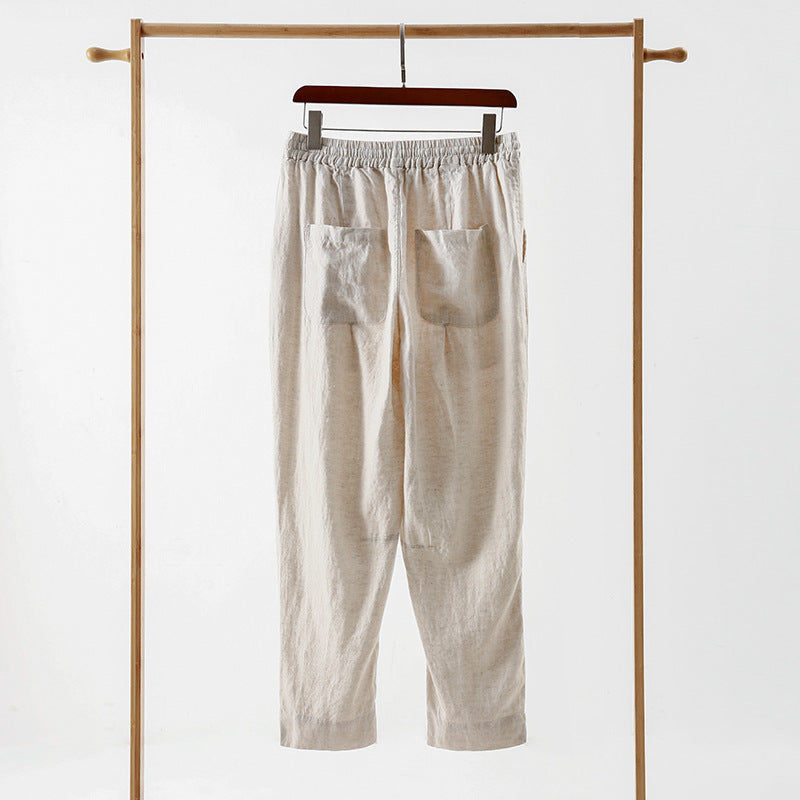 Damen lässige Leinenhose mit elastischem Bund und praktischen Seitentaschen Drune