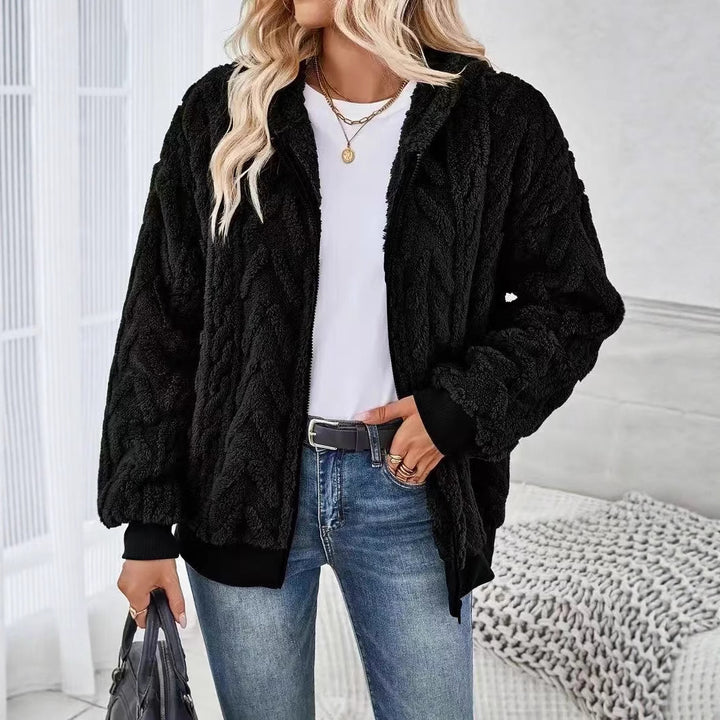 Damen Kuschelige Fleecejacke mit elegantem Strickmuster Drune