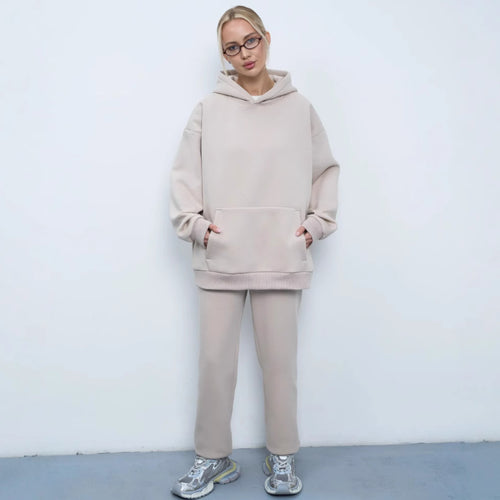Damen gemütliches Sweat-Set mit Kapuze und weitem Schnitt Drune