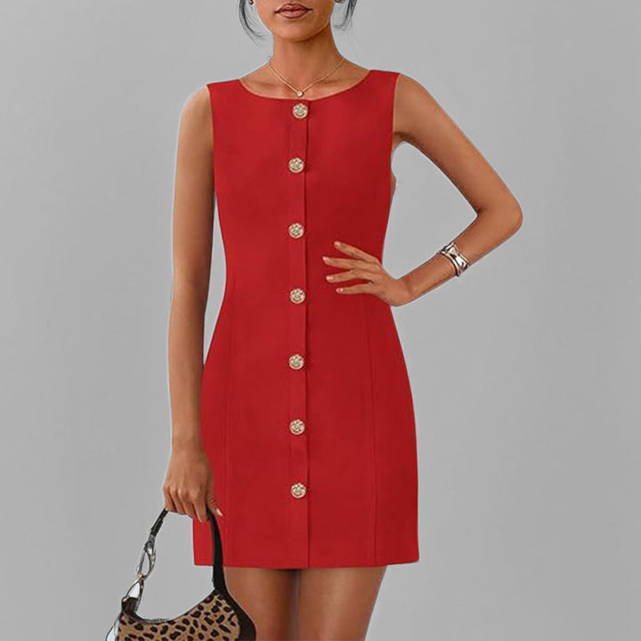 Damen Knielanges Kleid mit eleganten Knopfdetails und schmalem Schnitt Drune