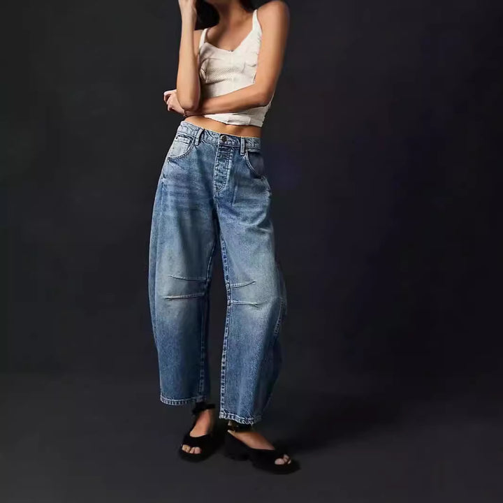 Damen Weite Denim-Hose mit hohem Bund und lässigen Details Drune