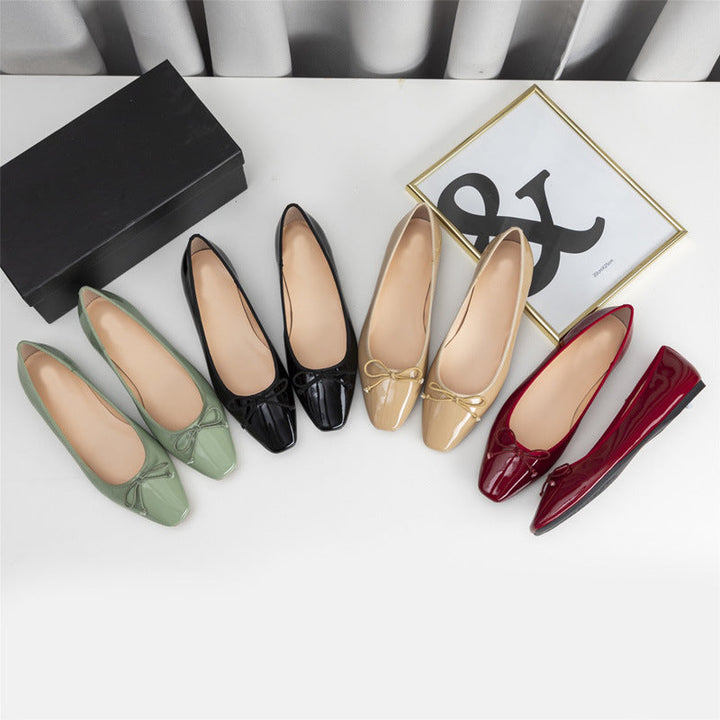 Damen elegante Ballerinas mit feinem Lackleder-Obermaterial und modischem Schleifen-Detail Drune