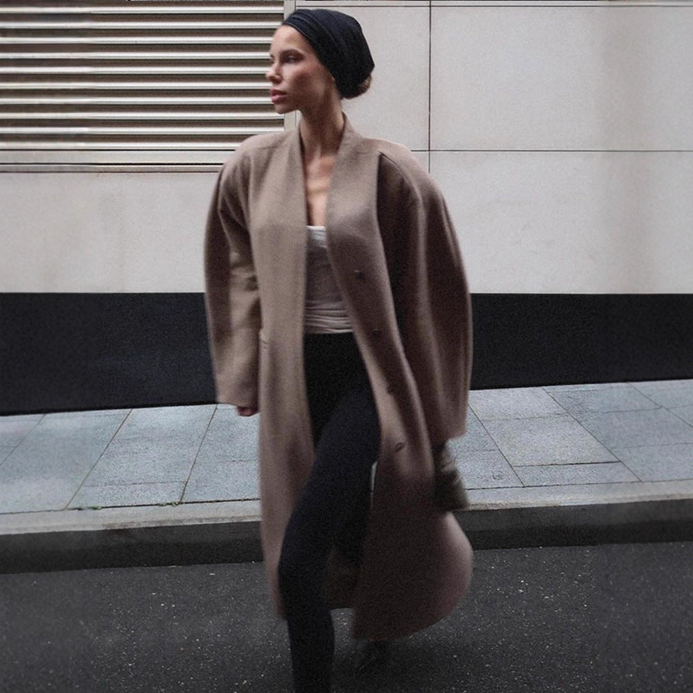 Damen Oversized Wollmantel mit dezenten Rüschen Drune