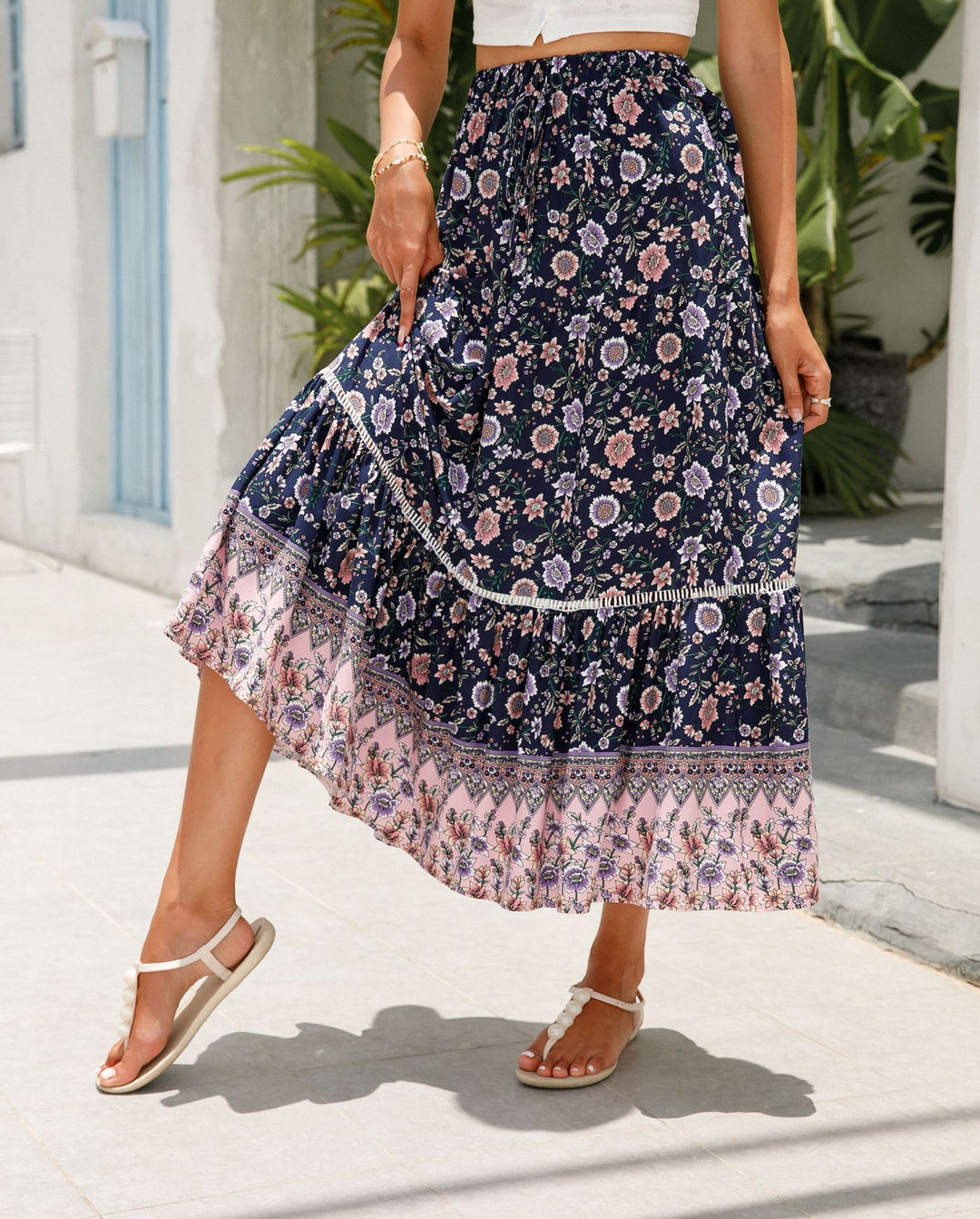 Damen Sommer-Rock mit floralen Mustern und voluminösem Saum Drune