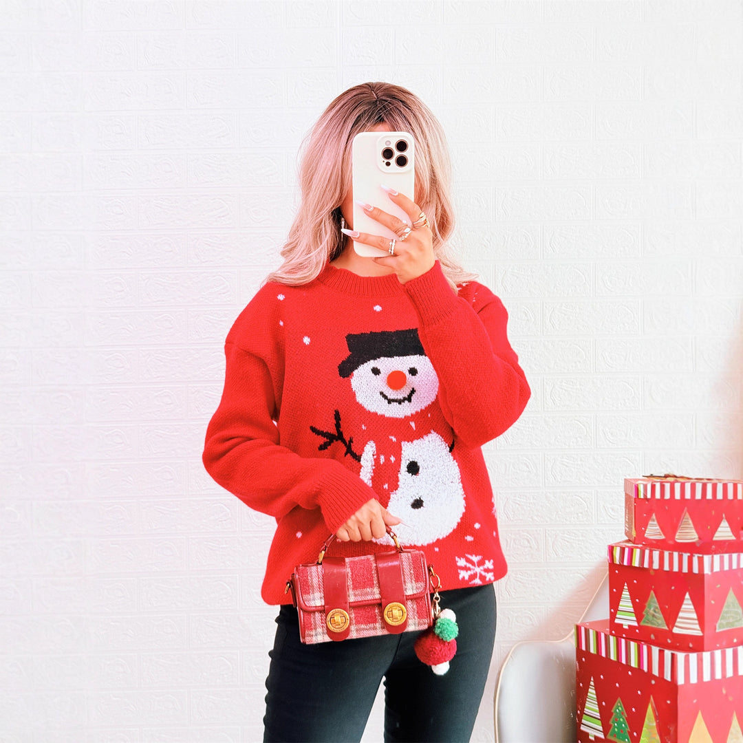 Damen Weihnachts-Pullover mit festlichem Schneemann-Motiv und gemütlichem Schnitt Drune