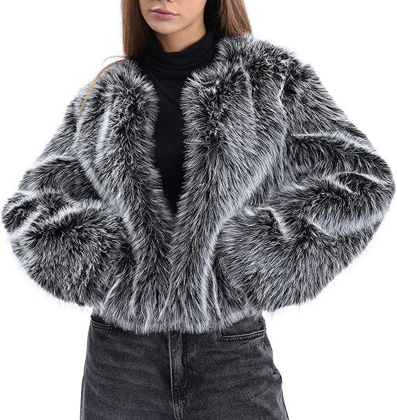 Damen Plush-Cropped-Jacke mit elegantem Fellbesatz Drune