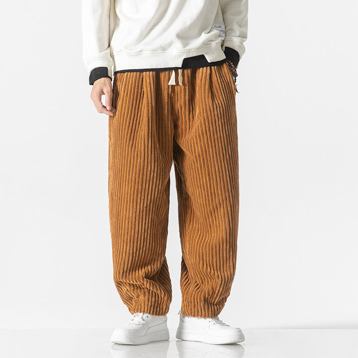 Herren nan weite Breitcord-Hose mit elastischem Bund, Kordelzug und tiefen Eingrifftaschen Drune