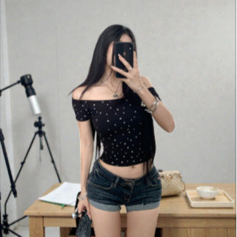 Damen Off-Shoulder Shirt mit subtilen Muster Drune