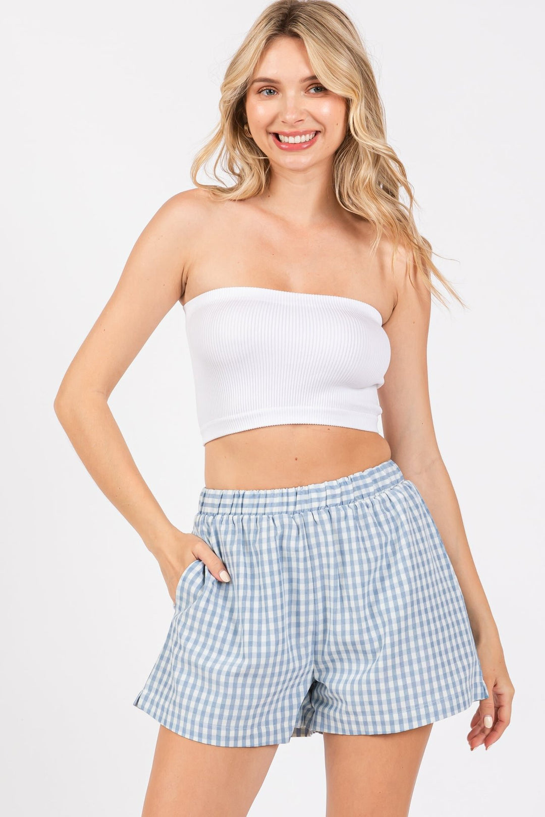 Damen lässige Karoshorts mit elastischem Bund und seitlichen Eingrifftaschen Drune