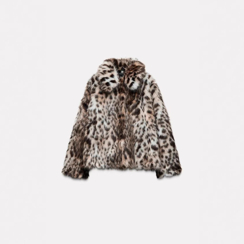 Damen Modische Leopardenmuster Kunstpelzjacke Drune