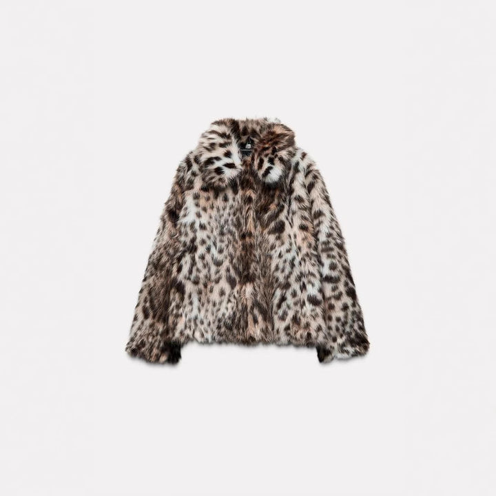 Damen Modische Leopardenmuster Kunstpelzjacke Drune