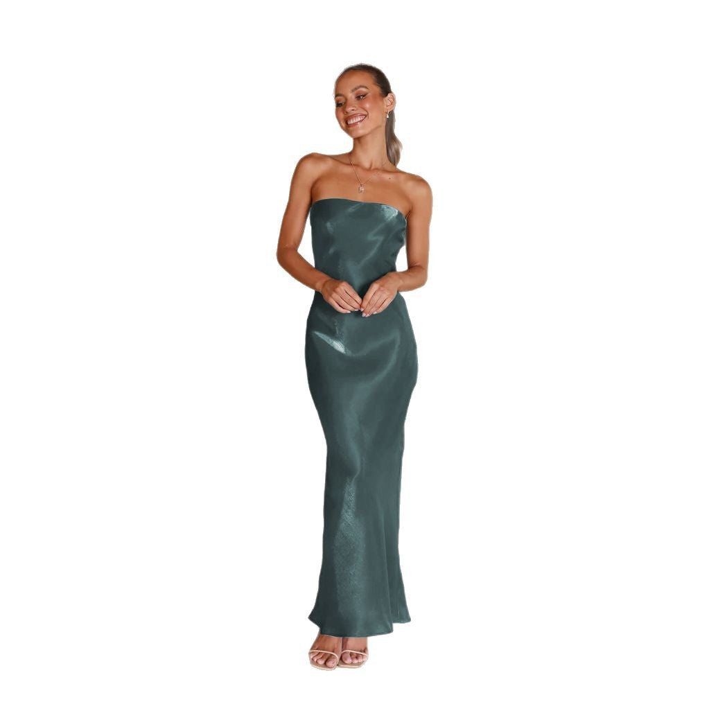 Damen Elegantes Bandeau-Maxikleid mit fließendem Satin und körpernaher Silhouette Drune