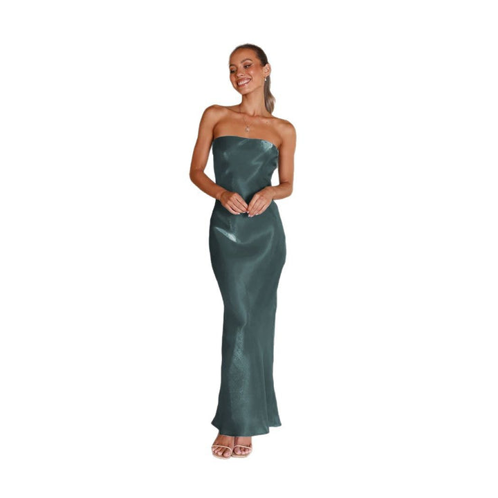Damen Elegantes Bandeau-Maxikleid mit fließendem Satin und körpernaher Silhouette Drune