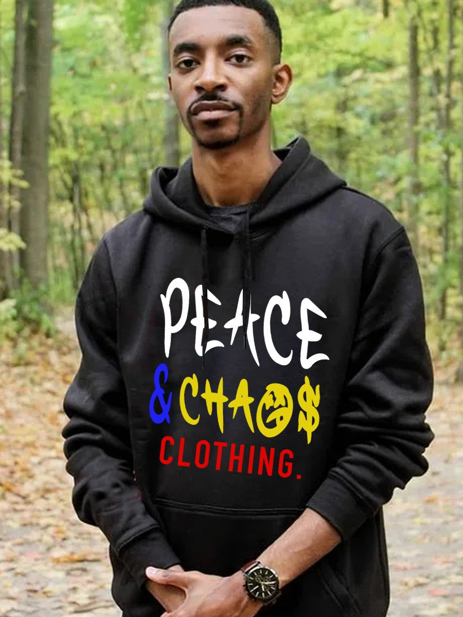 Herren Kapuzenpullover mit auffälligem Schriftzug und praktischen Taschen Drune