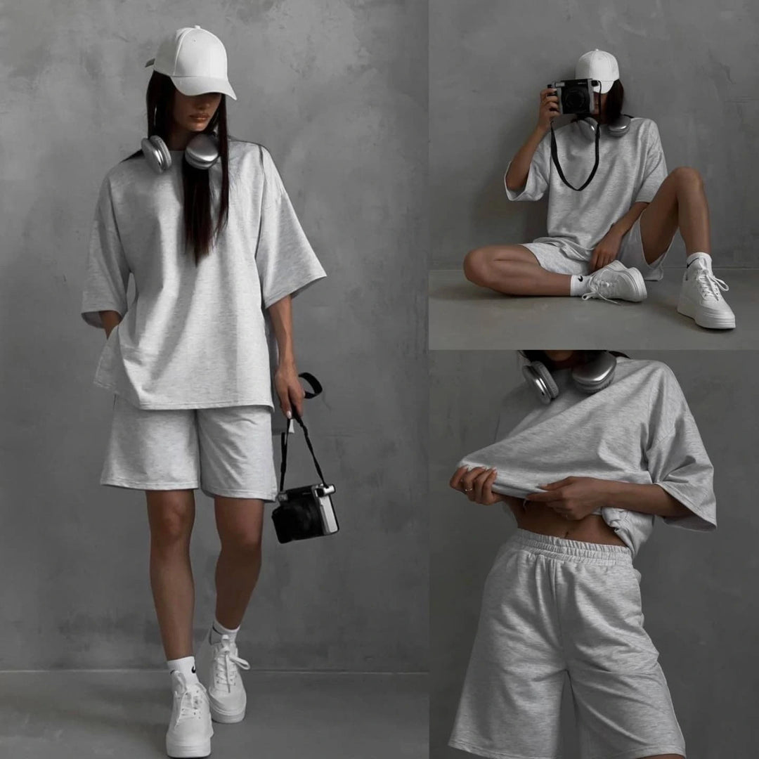 Damen lässiges Kurzarm-Set aus atmungsaktivem Material Drune