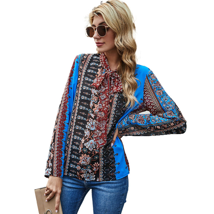Damen Bluse mit Rüschendetails und kontrastierenden Mustern Drune