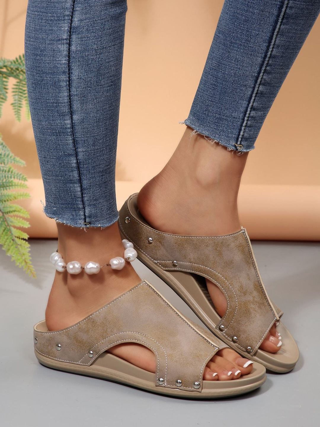 Damen Komfortable Slide-Sandalen mit modischem Cut-Out-Design und elegantem Strassbesatz Drune