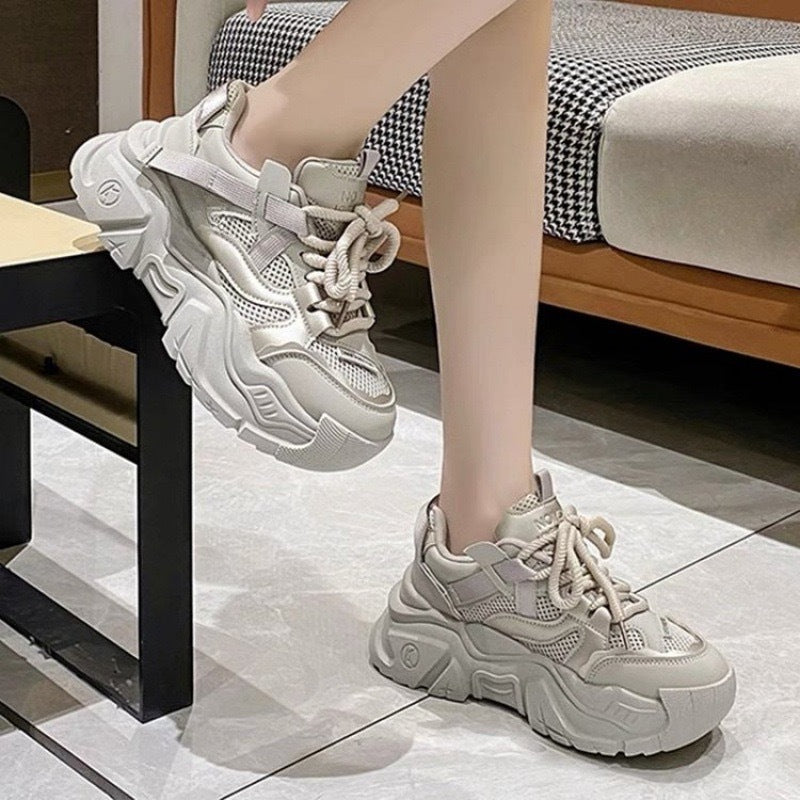 Damen Trendige Chunky Sneakers mit dämpfender Sohle und atmungsaktiver Netzoberfläche Drune