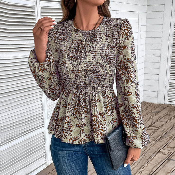 Damen Bluse mit floralem Design und eleganten Rüschendetails Drune