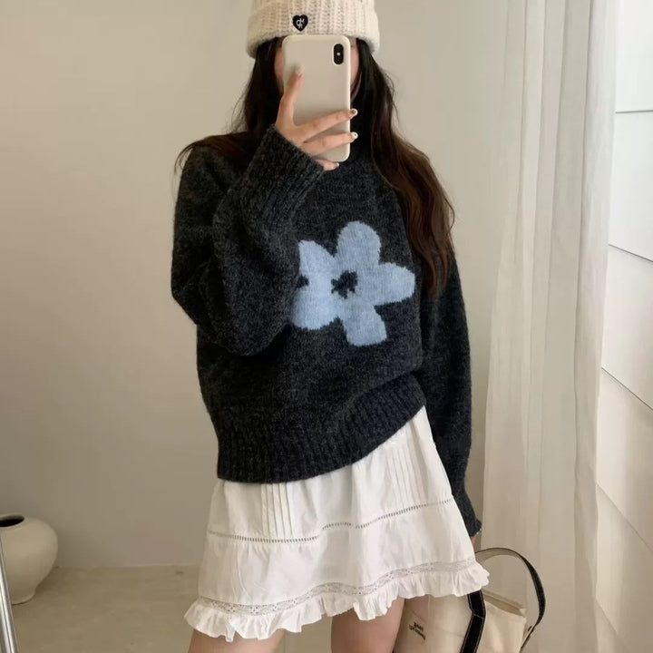 Damen Pullover mit floralem Design und hochflorigem Material Drune
